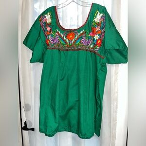 Embroidered Green Women's Top